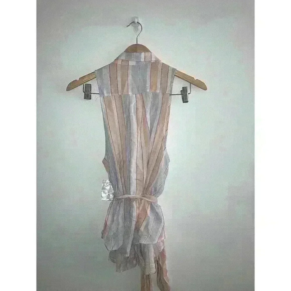 Free People Mackenzie Striped Sleeveless Wrap Button-Up Ivory Combo Top Size XS - Picture 4 of 12
